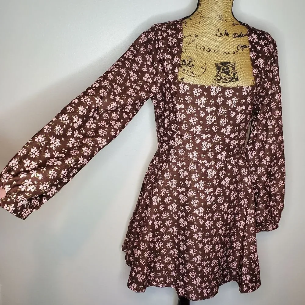 NWT Lulu's Daily Affection Floral Corduroy Dress With Pockets Size L